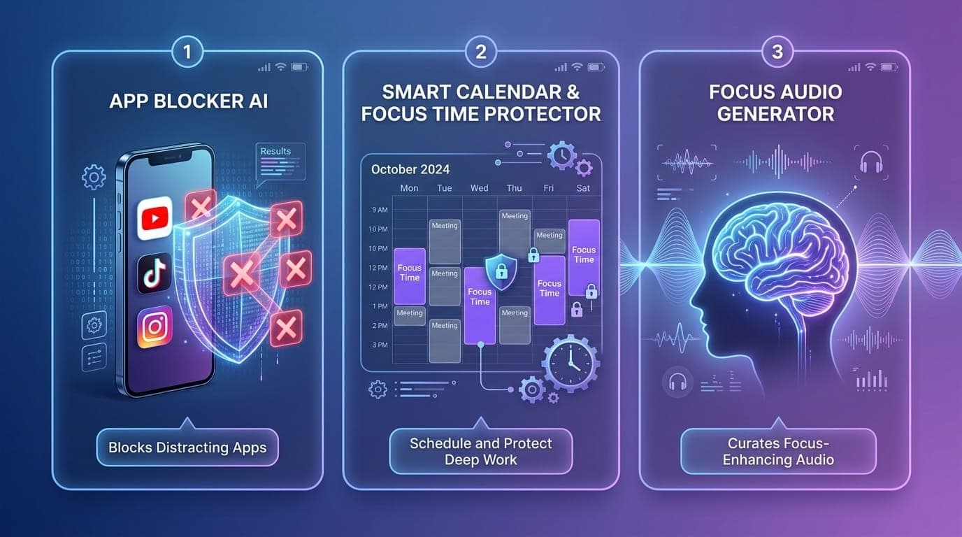 Comparison chart showing different types of AI distraction blockers and their features