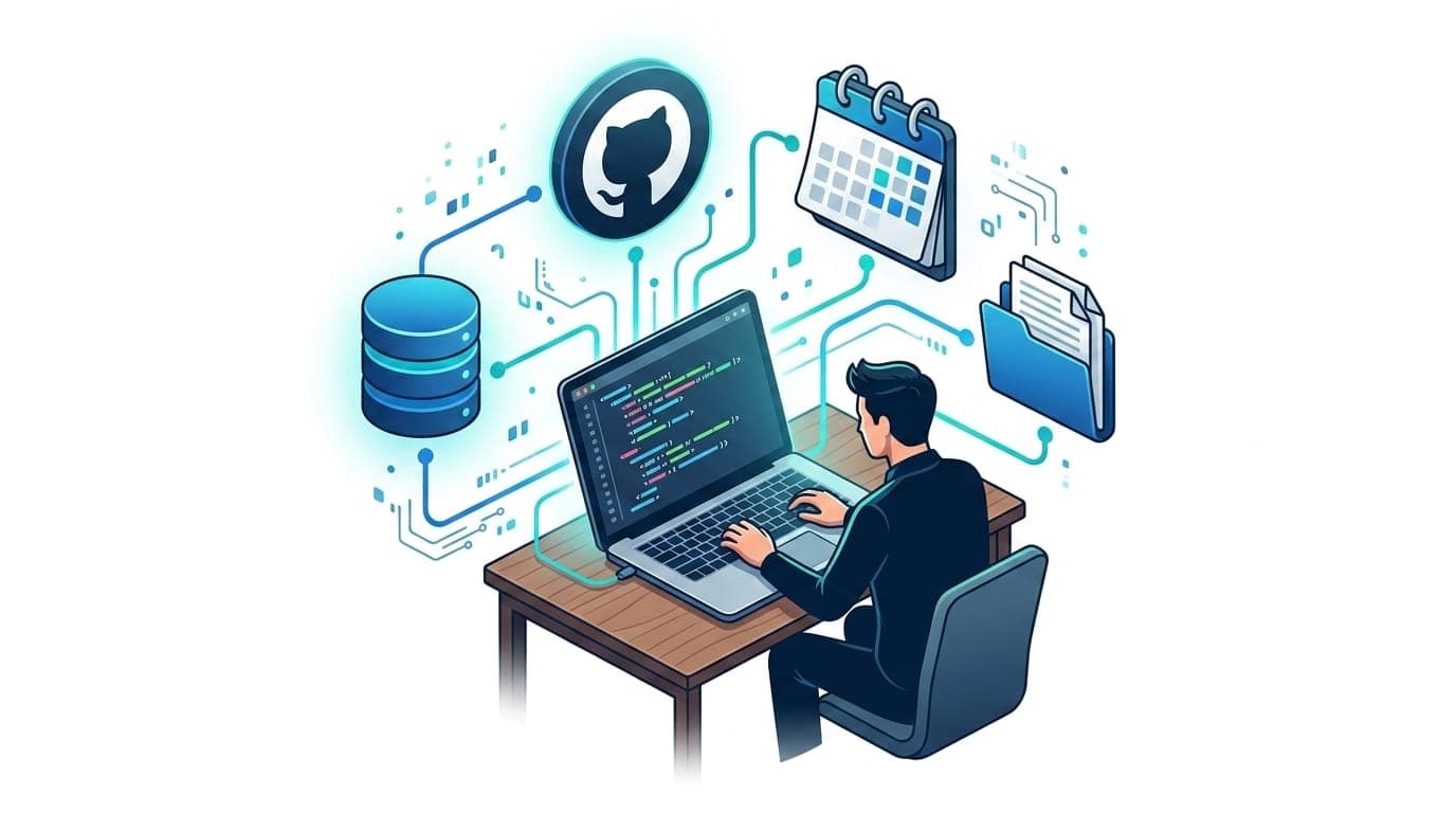 Developer building with Model Context Protocol connecting AI to multiple data sources and tools
