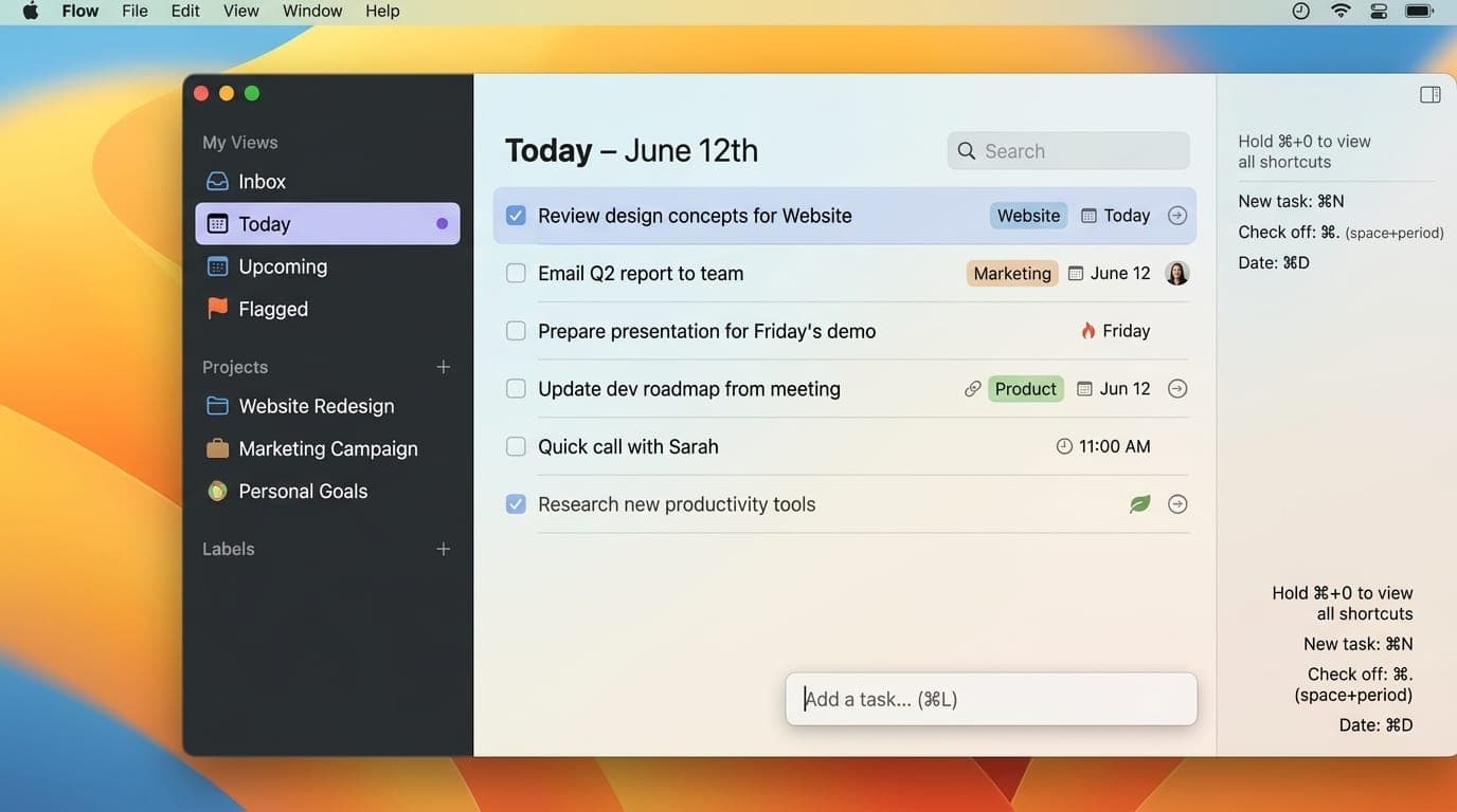 Task management dashboard on Mac with organized projects and lists