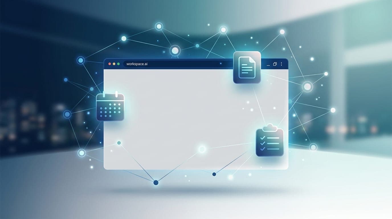 AI productivity extensions interface with browser window and floating productivity tools