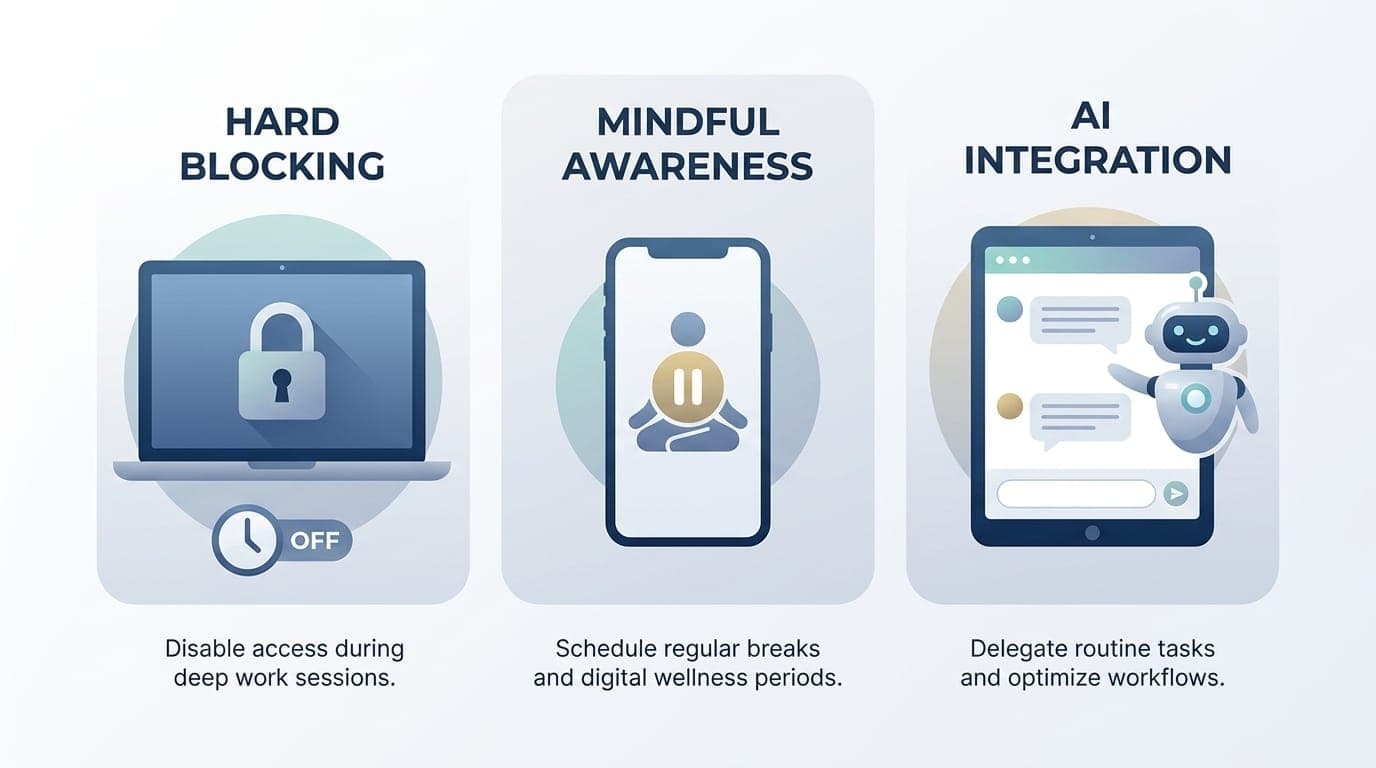 Comparison chart showing different productivity blocker types on desktop and mobile devices