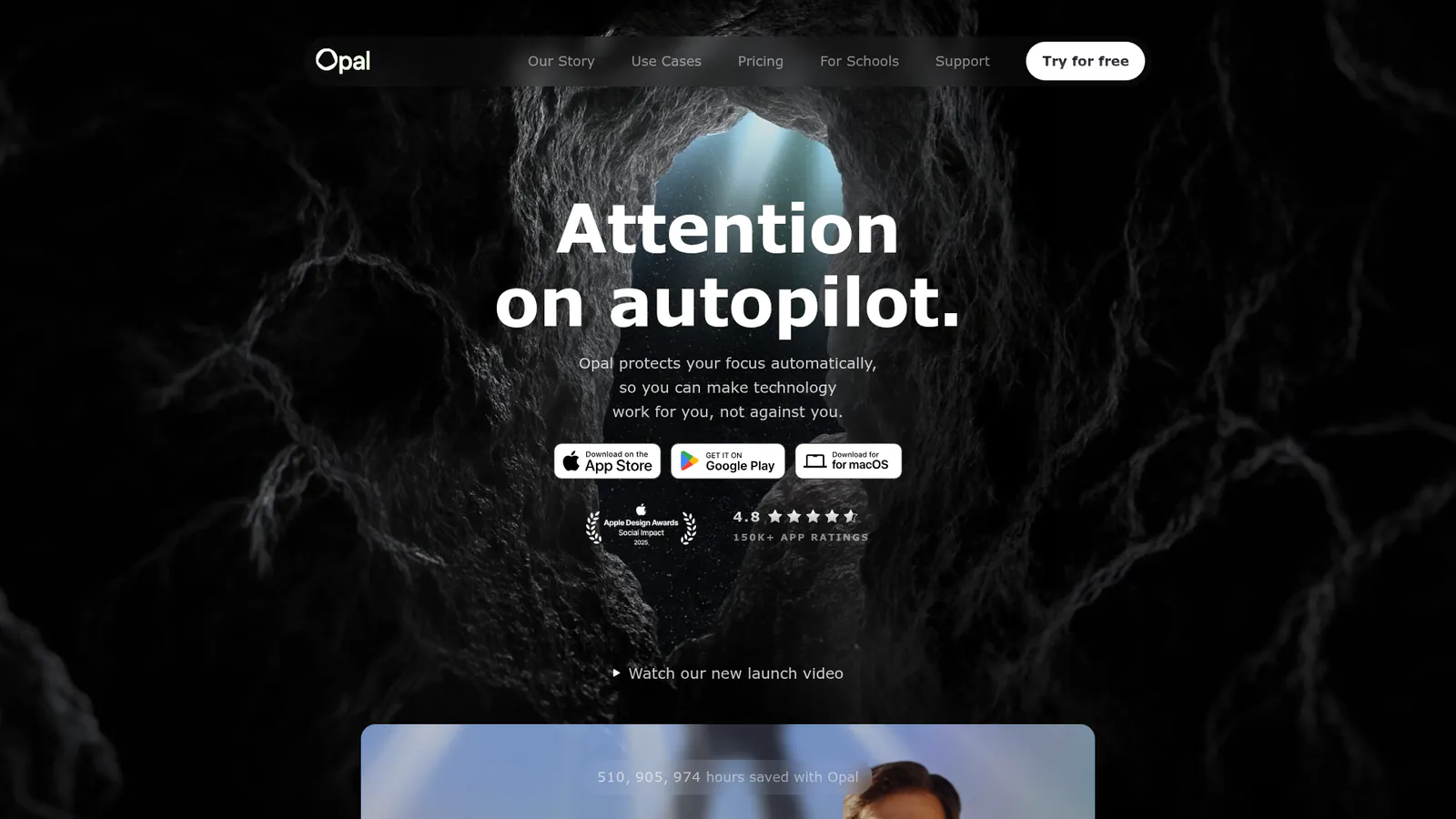 Opal app homepage highlighting iOS and Mac integration