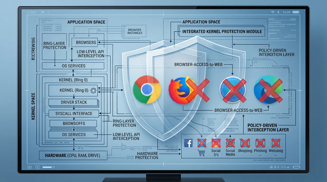 System-level blocking preventing bypass attempts across all browsers