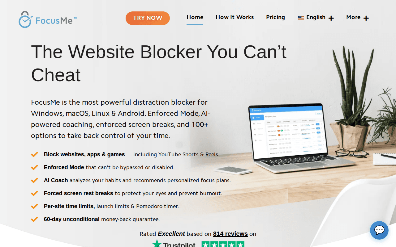 FocusMe website blocker homepage screenshot