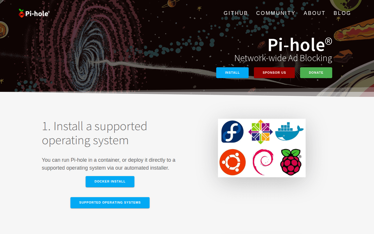 Pi-hole network-wide DNS blocker homepage screenshot